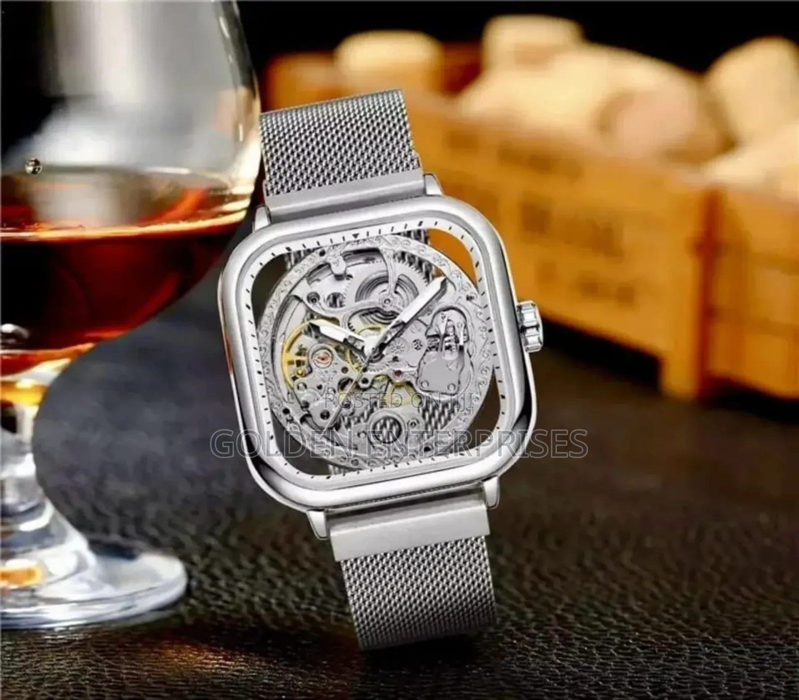 Silver Automatic Forsining Mesh Strap Mens Watch