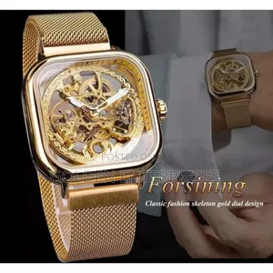 Gold Automatic Forsining Mesh Strap Mens Watch