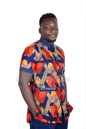 Red Blue Kitenge African Men Shirt + Trouser
