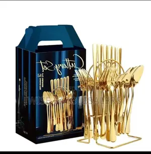 24pcs Stainless Steel Golden Cutlery Set
