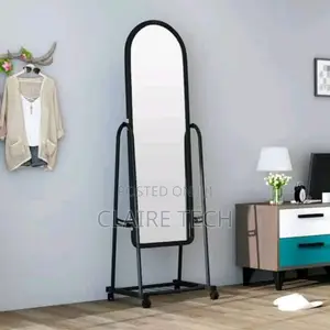 Black Full Length Dressing Mirror With Wheels and Shoes Rack