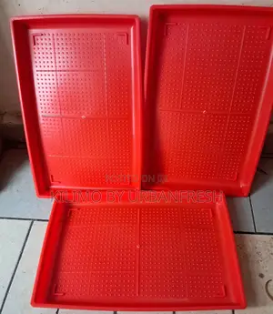 Red Rectangular Feeding Trays for Poultry