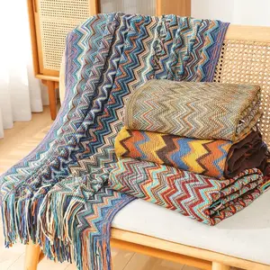 Bohemian Knitted Throw Blanket With Tassel*