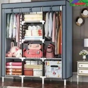 Grey 3 Column Portable Wooden Wardrobe