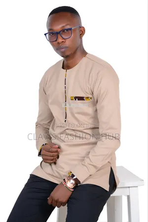 Biege Men Shirt, Long Sleeve Ready to Wear