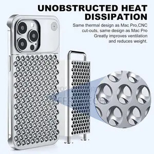 Metal Cooling Simple Phone Case for iPhone 15 Pro Max (Silve