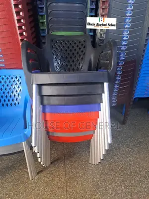 Black Plastic Chair With Metal Tubing And