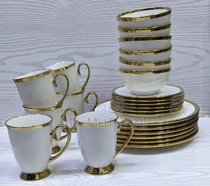 24pcs Ceramic Dinner Set With Gold Rim Now Available
