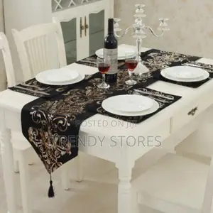 Gold Pattern Table Runner With Matching Mats