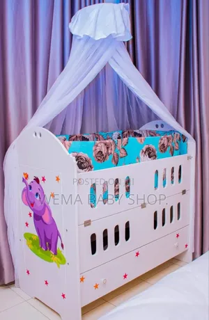 MDF Baby Cot Package Set (Cot+Bumpers+M/Net+Mattress)