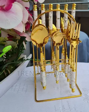 24 PCS Gold White Marble Cutlery Set