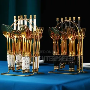 24 PCS Ceramic Handle Golden Cutlery Set