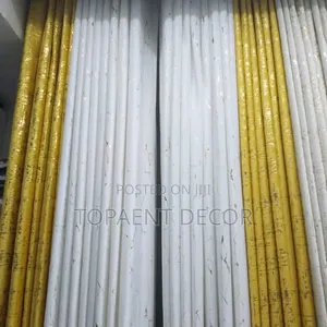 Yellow and White Gold Stripes Velvet Window Curtains