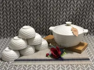 Ceramic White Serving Dish With Soup/Vegetable Bowls..M