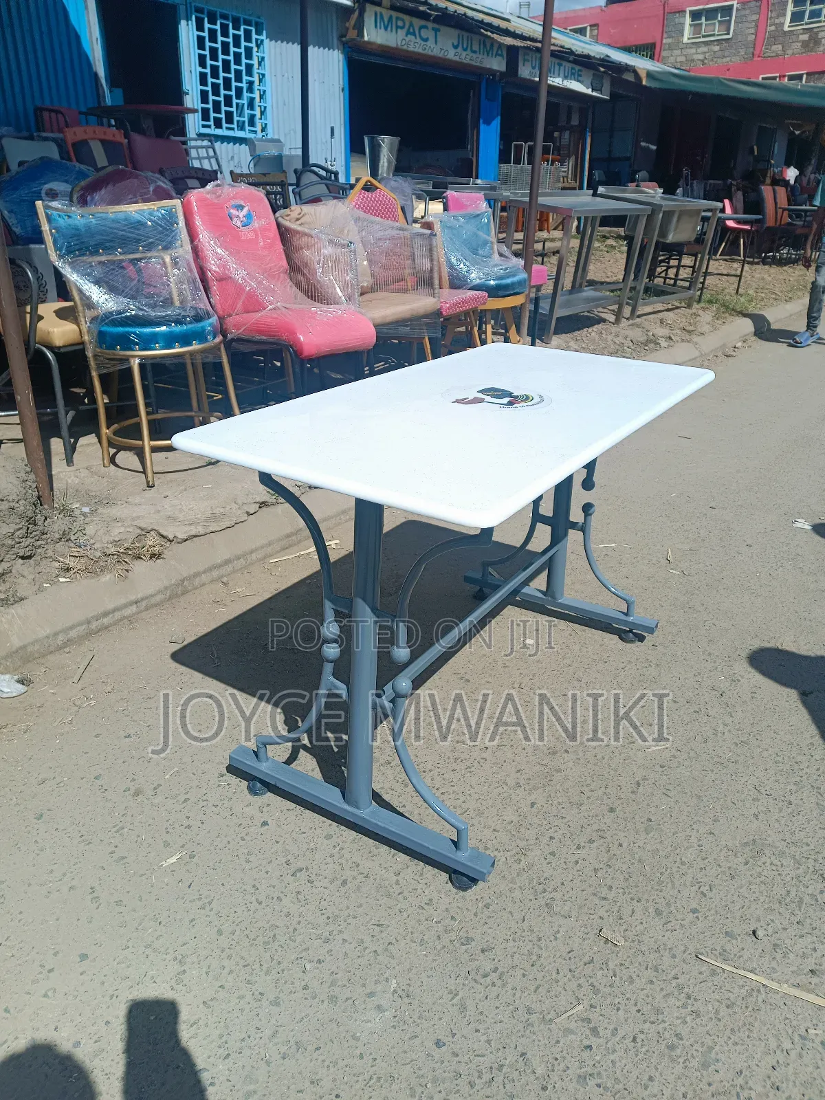 Restaurant Marble White Table With Branding, 4 Ft by 2 Ft 