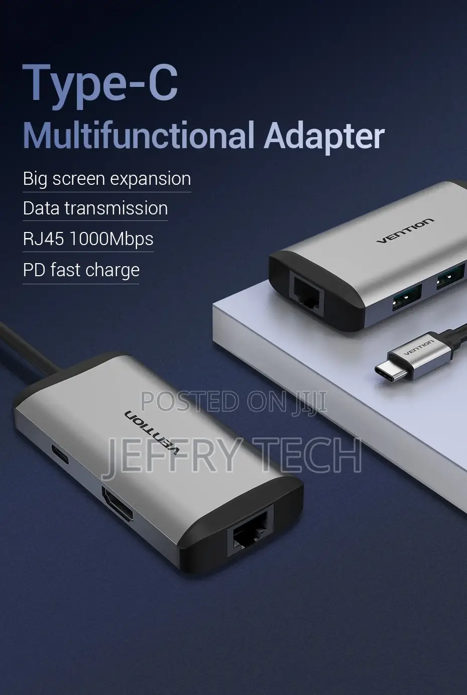 Vention CNCHB Type-C to HDMI/USB3.0 * 3/Rj45/Pd Converter 0.