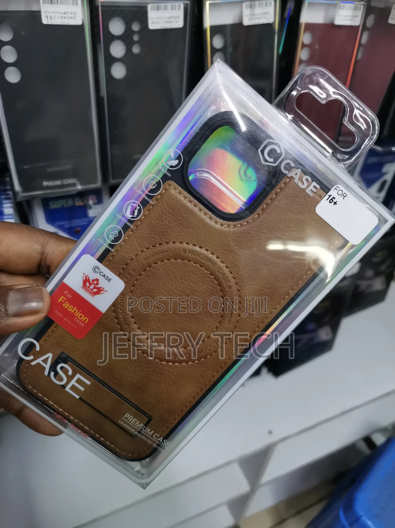 iPhone 15 Plus Leather Bend Stand Magsafe Brown Case