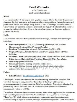 IT CV, Web Development Job
