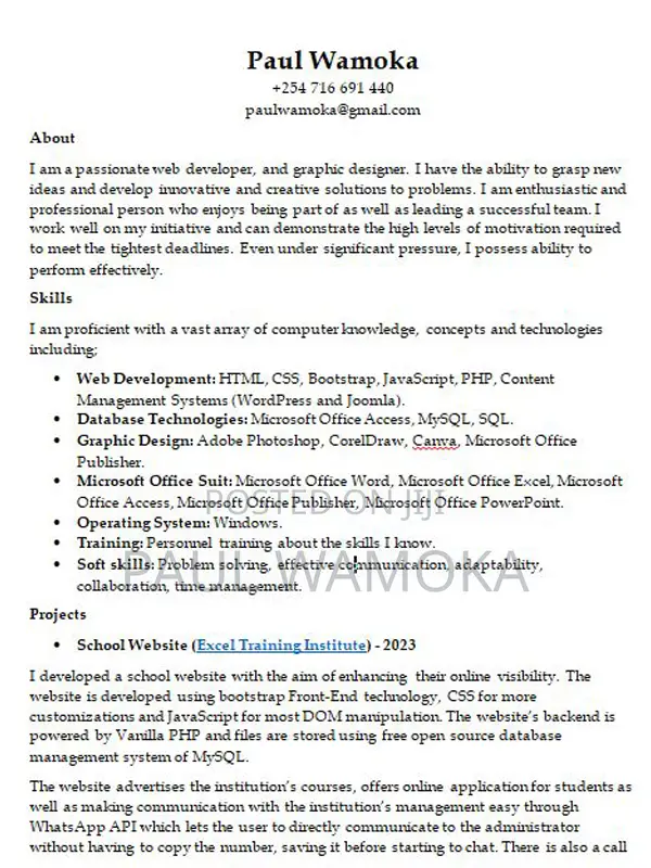 IT CV, Web Development Job
