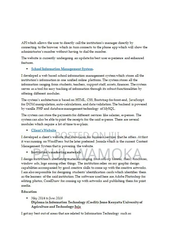 IT CV, Web Development Job