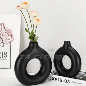 2 in 1 Black Ceramic Donut Shape Vase