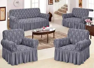 7 Seater Grey Jacquared Sofa Cover