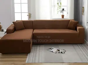 L-Shaped Brown Plain Sofa Cover