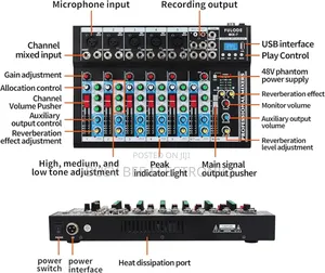 7-Channel Audio Mixer, Bluetooth Portable Sound Board