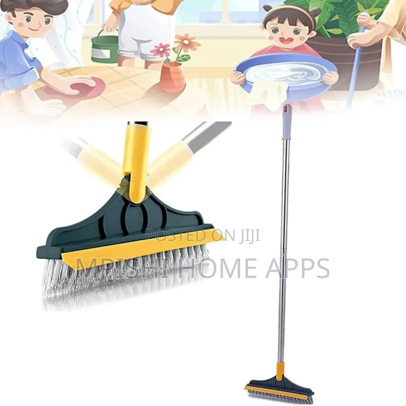 2 Sided Cleaning Brush, 23x112cm Long Handle Flexible Joint