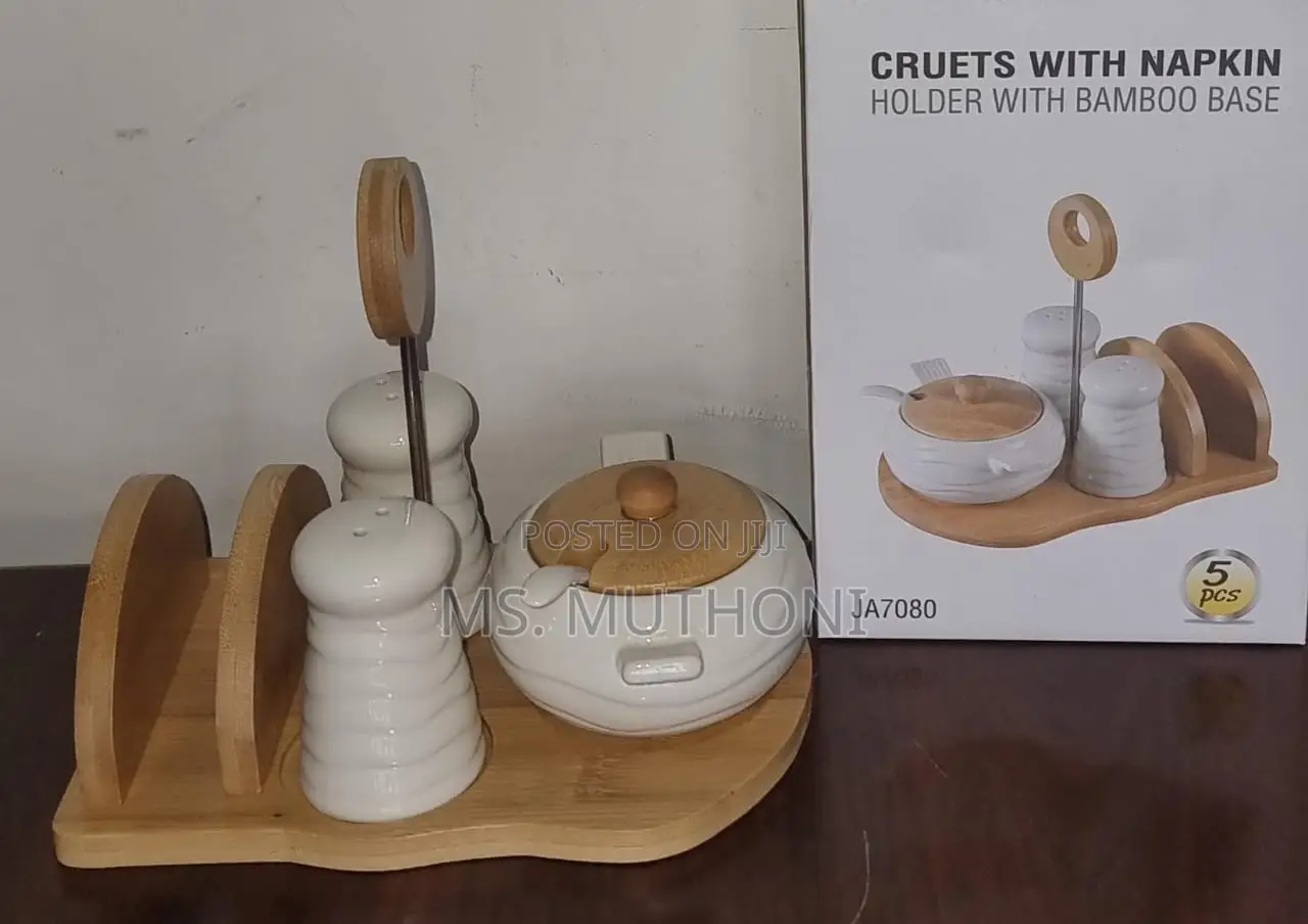 5pc Ceramic Cruets Napkin Holder