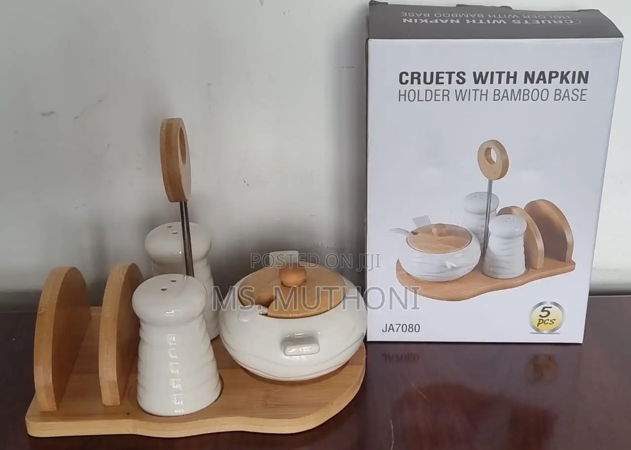 5pc Ceramic Cruets Napkin Holder