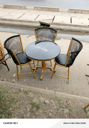 Restaurant Set, Marble Table and Wooven Chairs 