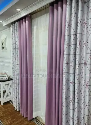 Plain Pink and Printed Curtains