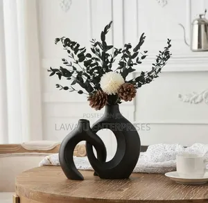 Black 2 in 1 Circular Hollow Ceramic Vase