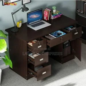 Dark Brown Computer Desk With Lockable Drawers