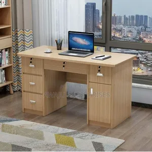Brown Computer Desk With Lockable Drawers