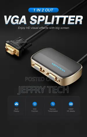 Vention DBABF 1 in 2 Out VGA Splitter 1 Meter (Black)