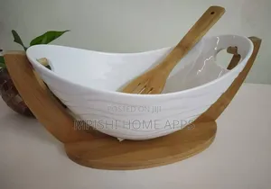 *Ceramic Fruit Bowl With Bamboo Base 30cm