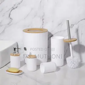 *6 in 1 Bathroom Accessories Set With Wooden Ring*