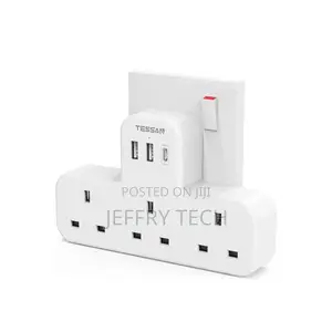 Extension 3 Way Plug Adapter UK With Multi USB Plug