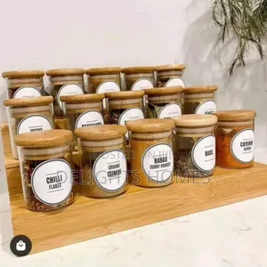 15pcs Glass Spice Jar Set With a Wooden Bamboo Stand -Sen