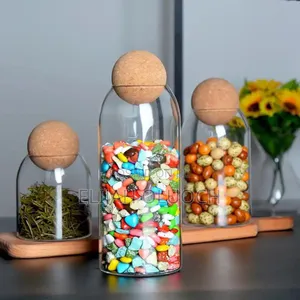 Open Ball Cork Transparent Jar With Bamboo Lid*