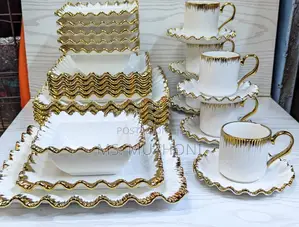 30pcs Ceramic Squared Dinner Set With Gold Rim Now