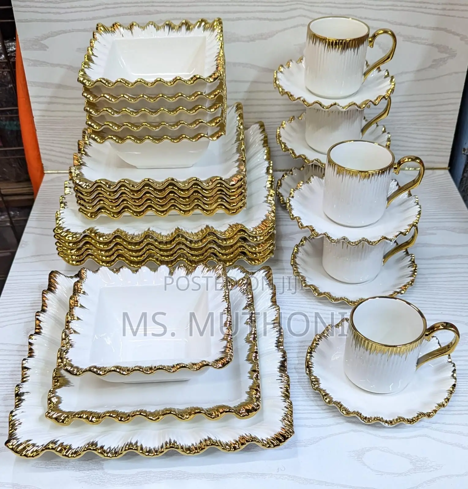 30pcs Ceramic Squared Dinner Set With Gold Rim Now