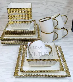 24pcs Ceramic Squared Dinner Set With Gold Rim