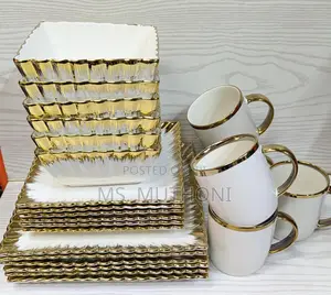 24pcs Ceramic Squared Dinner Set With Gold Rim