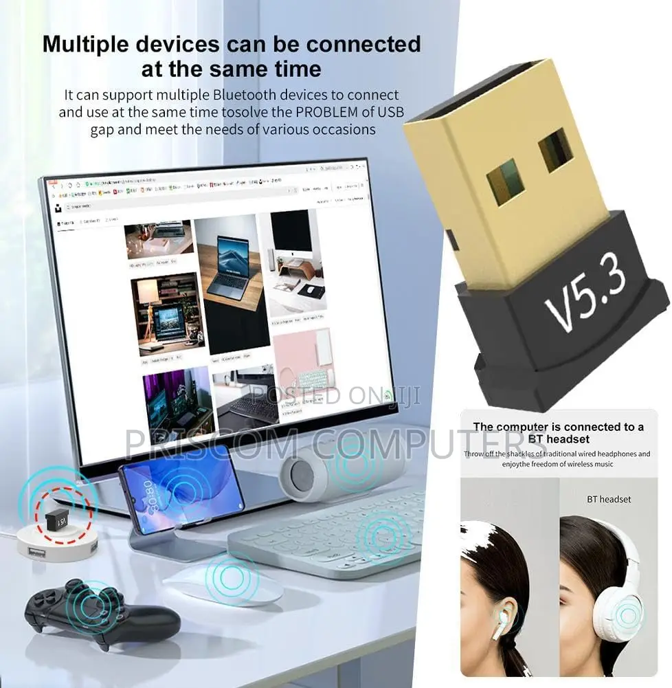 Bluetooth 5.3 USB Adapter for PC and Laptop - Plug Play