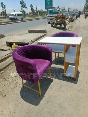 Manicure, Purple Seats and White Marble Table 