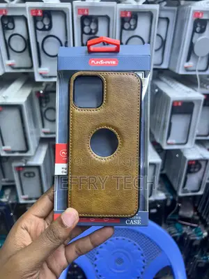 Brown Logo Cut Leather Silicone Case for iPhone 12 Pro Max