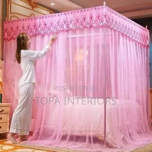 Pink Canopy Top Mosquito Nets With Four Stands Bed Mesh Nets